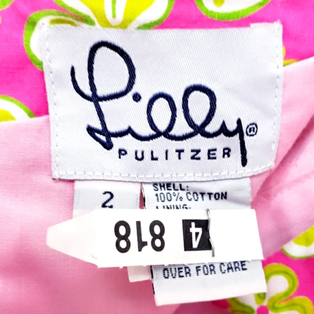 Vintage Lilly Pulitzer Strapless Lip Pink Dunebuggy Floral w/Ladybugs Midi Dress - Picture 2 of 14